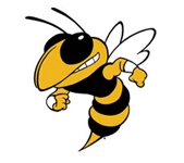 The logo for Lee County High School Yellow Jackets. A black and yellow hornet with a toothy smirk.